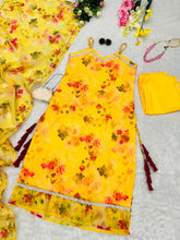 Load image into Gallery viewer, Yellow Floral Organza Straight Cut Suit with Dupatta ClothsVilla