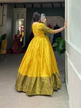 Load image into Gallery viewer, Luxurious Yellow Kanjivaram Silk Gown with Zari Work ClothsVilla