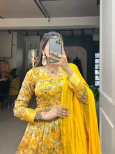 Load image into Gallery viewer, Yellow Tussar Silk Printed Gown with Foil Detailing &amp; Chiffon Dupatta ClothsVilla