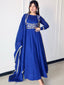 BLUEBERRY Royal Blue Roman Silk Chanderi Embroidered Gown Jacket Dupatta Set ClothsVilla