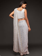 Load image into Gallery viewer, Beautiful Pearl White Sequined Georgette Party Wear Saree ClothsVilla