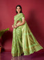 Muskaan Linen Ikkat Woven Saree Pistachio Green Clothsvilla