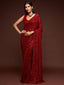 Hot Ruby Red Sequined Georgette Party Wear Saree ClothsVilla