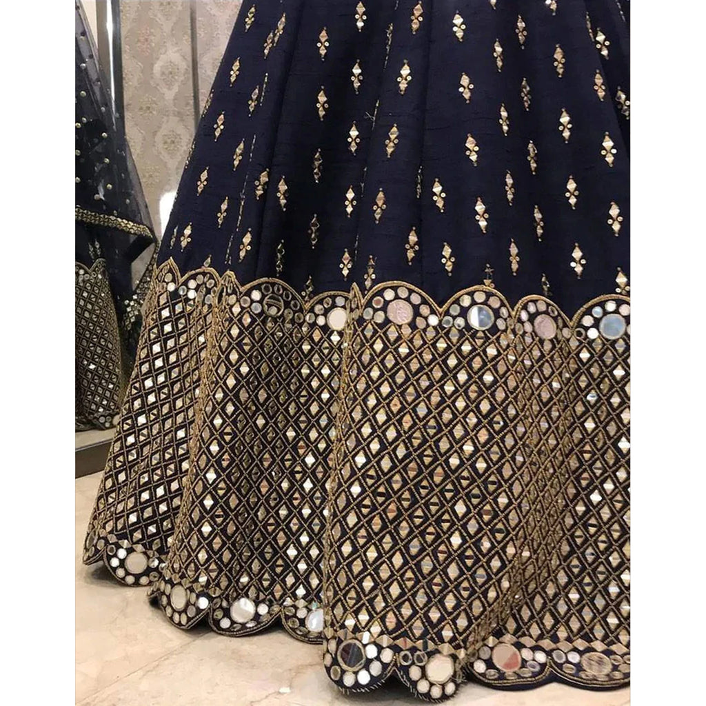 Navy Blue Color Lehenga Choli with Foil Mirror and Embroidery Zari work ClothsVilla