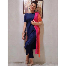Load image into Gallery viewer, Navy Blue Color Maska Cotton Base Pant Style Salwar Suit with Georgette Dupatta ClothsVilla