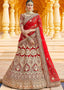 Crimson Red Velvet Bridal Lehenga Choli with Embroidery & Hand work Clothsvilla