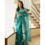 Organza Silk Saree with Beautiful Blue Aqua Digital Print Handwork and Silk Blouse for Wedding ClothsVilla