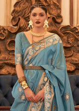 Load image into Gallery viewer, Light Pacific Blue Woven Tussar Silk Saree with Sequins Work Clothsvilla