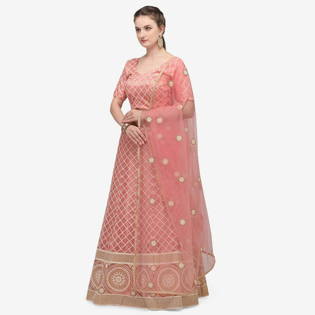 Pink Colored Lucknowi Work Lehenga Choli with Net Dupatta ClothsVilla