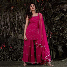 Load image into Gallery viewer, Pink Georgette Sharara set with Mukesh work Dupatta ClothsVilla