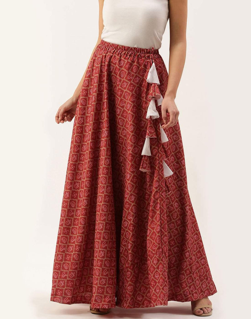 Heavy Cotton Red Skirt with Digital Print ClothsVilla