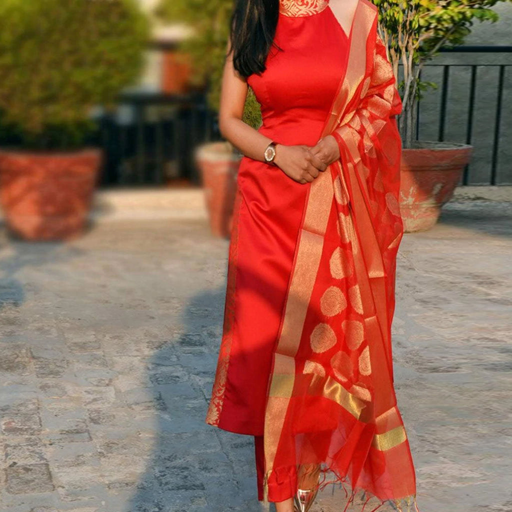 Pure Cotton Salwar Suit with Banaras Silk Dupatta For Women ClothsVilla