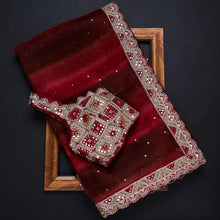 Load image into Gallery viewer, Red Color Organza Saree with Dori, Foil and Thread work ClothsVilla