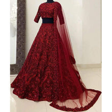 Load image into Gallery viewer, Red Soft Net Designer Embroidered Sequence Work Lehenga Choli ClothsVilla