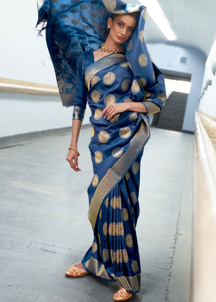 Aegean Blue Woven Banarasi Silk Saree with overall Butti Clothsvilla