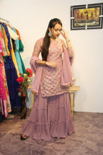 Load image into Gallery viewer, Designer Foil Mirror Work Peach Color Sharara Suit