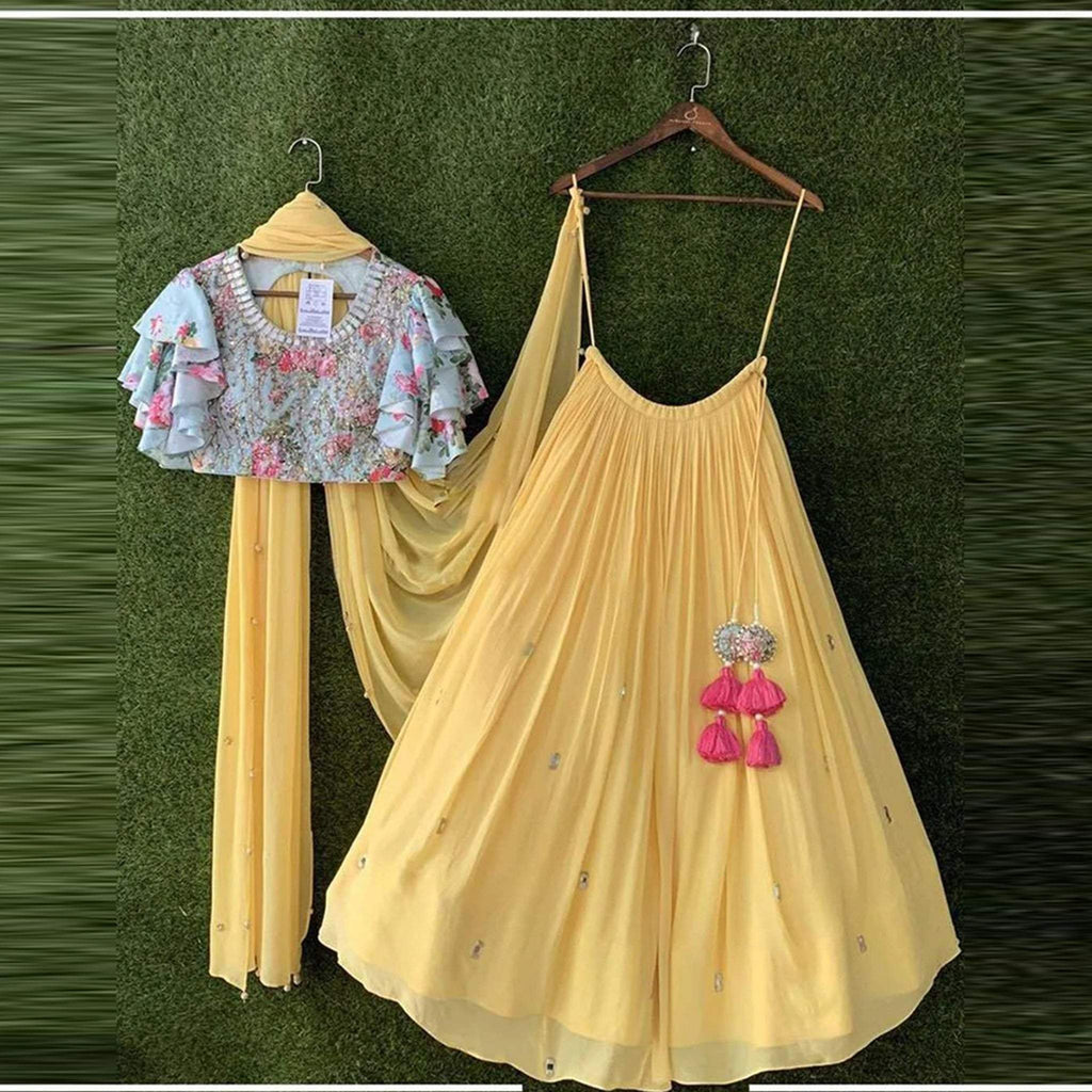 Yellow Designer Lehenga Choli in Georgette Fabrics for Party - Wedding ClothsVilla