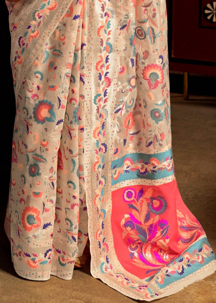 Daisy White Banarasi Jamawar Woven Silk Saree : Top Pick Clothsvilla