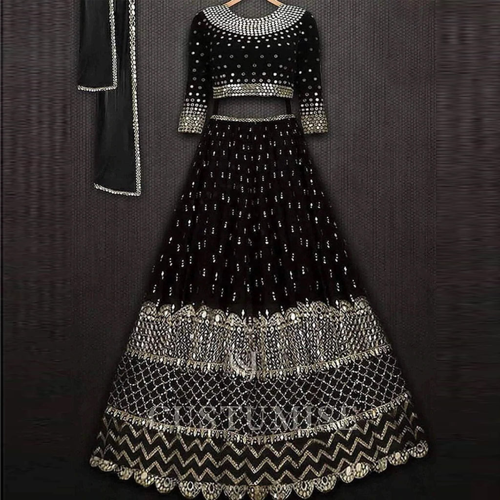 Black Lehenga Choli with Heavy Resham and Sequence Embroidery Work ClothsVilla