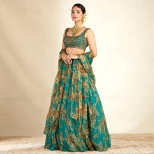 Load image into Gallery viewer, Bottle Green Organza Lehenga Choli with Dori and Sequence Work ClothsVilla