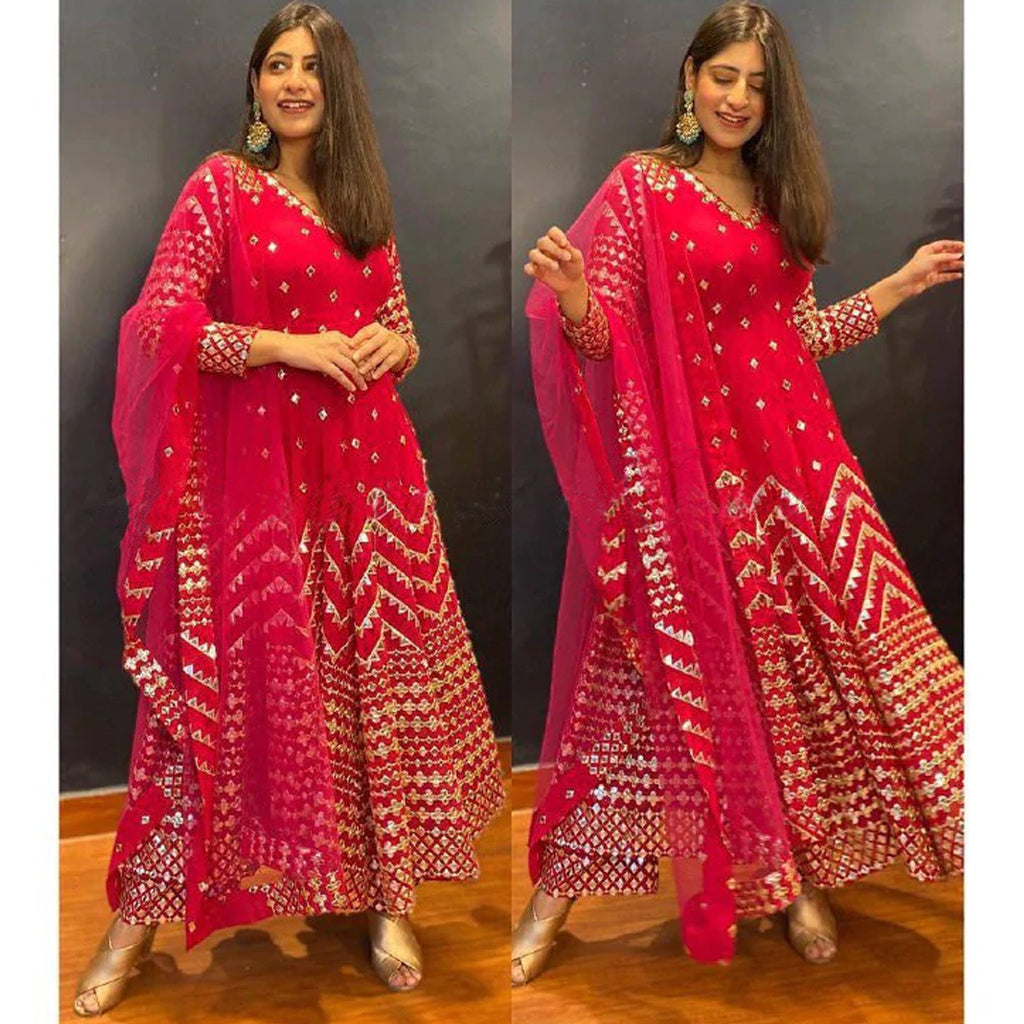 Pink Color Salwar Suit with Mirror Work ClothsVilla