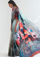 Load image into Gallery viewer, Pastel Green Satin Silk Digital Printed Saree Clothsvilla