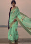 Mint Green Woven Linen Silk Saree with Floral Motif on Pallu and Border Clothsvilla