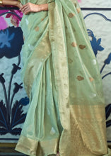 Load image into Gallery viewer, Fern Green Zari Woven Organza Silk Saree Clothsvilla