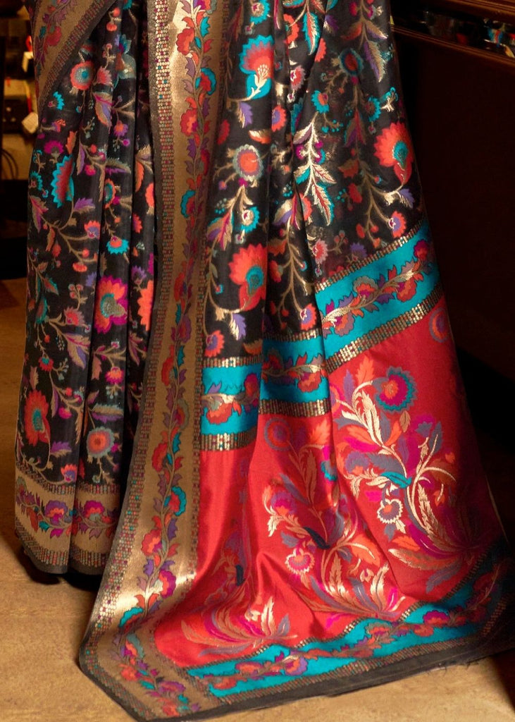 Pebble Black Banarasi Jamawar Woven Silk Saree : Top Pick Clothsvilla