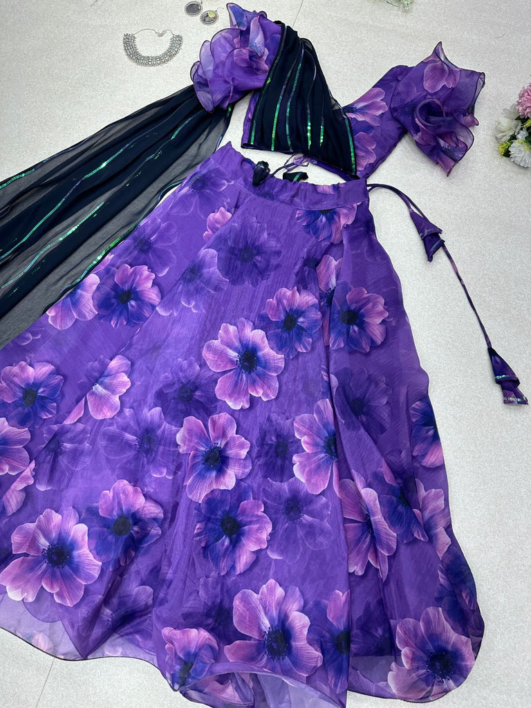 Marvelous Purple Color Lehenga With Blouse Attached Metallic Thread Dupatta Clothsvilla