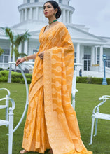 Load image into Gallery viewer, Amber Yellow Lucknowi Chikankari Weaving Silk Saree Clothsvilla