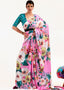 Creamy Pink Digital Printed Satin Crepe Saree Clothsvilla