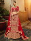 Red Embroidered Velvet Semi Stitched Lehenga With Unstitched Blouse Clothsvilla