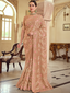 Brown Satin Georgette Saree With Unstitched Blouse Clothsvilla