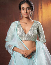 Load image into Gallery viewer, Lehenga Choli in Soft Net Fabrics with Resham Work and Grey Color ClothsVilla