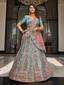 Sky Blue Velvet Semi Stitched Lehenga With Unstitched Blouse Clothsvilla