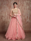 Peach Soft Net Seqins Semi Stitched Lehenga With Unstitched Blouse Clothsvilla