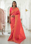 Neon Pink Woven Kanjivaram Silk Saree Clothsvilla