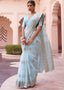 Baby Blue Woven Linen Silk Saree Clothsvilla
