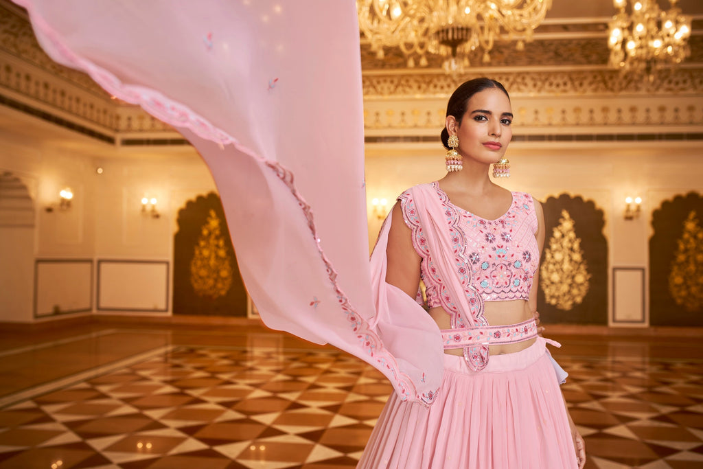 Party Wear Pink Color Sequence Embroidered Work Lehenga Choli Clothsvilla