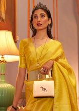 Load image into Gallery viewer, Aureolin Yellow  Designer Satin Silk Saree Clothsvilla