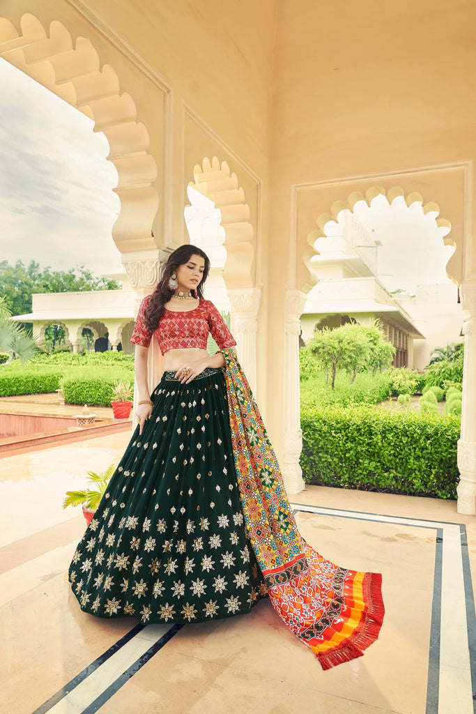 Luxuriant Sequence Embroidery Work Green With Pink Lehenga Choli Clothsvilla