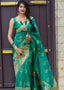 Emerald Green Silk Saree with Floral Motif Zari Border Clothsvilla