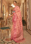 Coral Pink Zari Butta Woven Tussar Silk Saree Clothsvilla