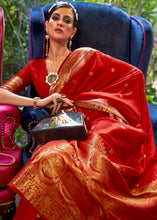 Load image into Gallery viewer, Crimson Red Kanjivaram Silk Saree Woven with Silver &amp; Golden Zari Clothsvilla