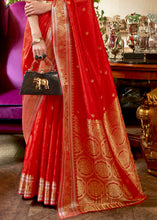 Load image into Gallery viewer, Crimson Red Kanjivaram Silk Saree Woven with Silver &amp; Golden Zari Clothsvilla