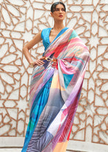 Load image into Gallery viewer, Azure Blue Digital Printed Crepe Silk Saree Clothsvilla