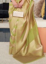 Load image into Gallery viewer, Green &amp; Golden Woven Organza Silk Saree Clothsvilla