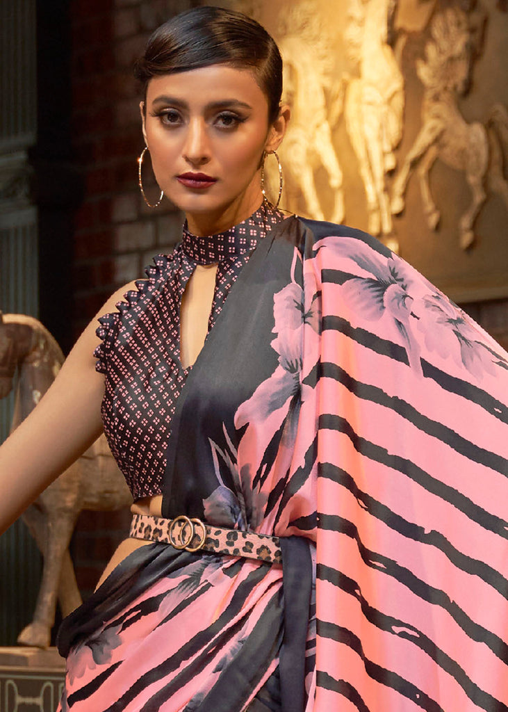Mauvelous Pink Designer Satin Crepe Printed Saree Clothsvilla