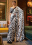White & Black Designer Satin Crepe Printed Saree Clothsvilla